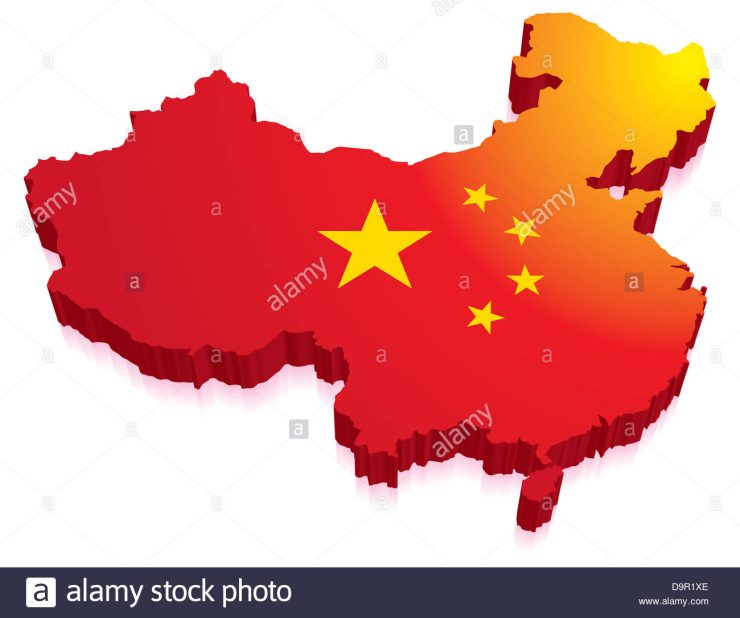 red-flag-in-a-3d-map-of-china-D9R1XE